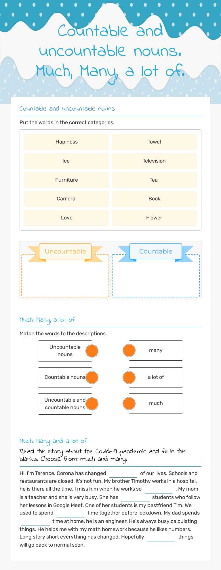 Countable And Uncountable Nouns Much And Many Bw Countable And