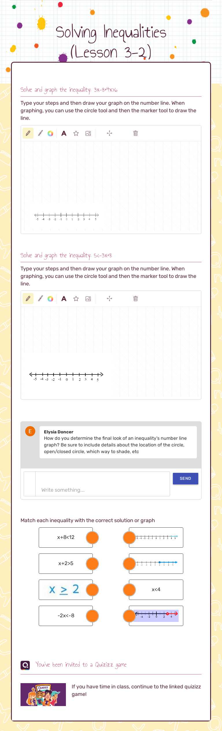 Solving Inequalities (Lesson 3-2) worksheet preview image