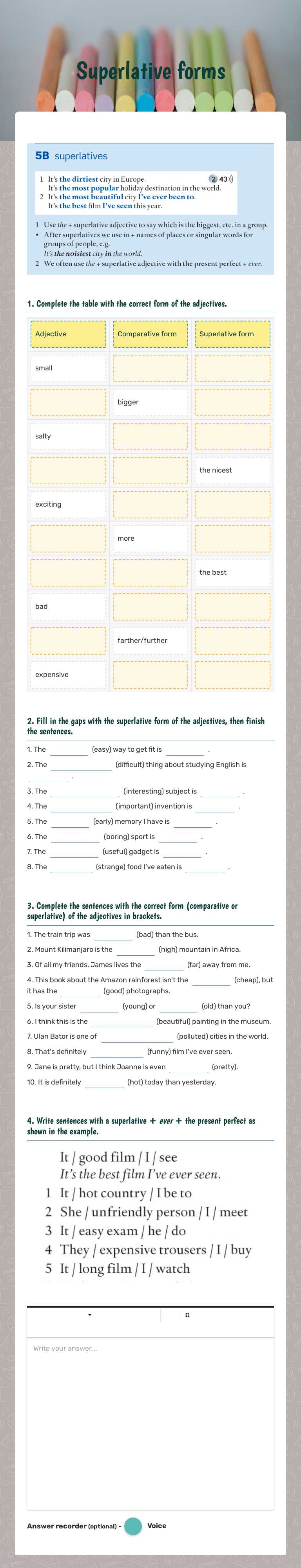 Superlative forms worksheet preview image