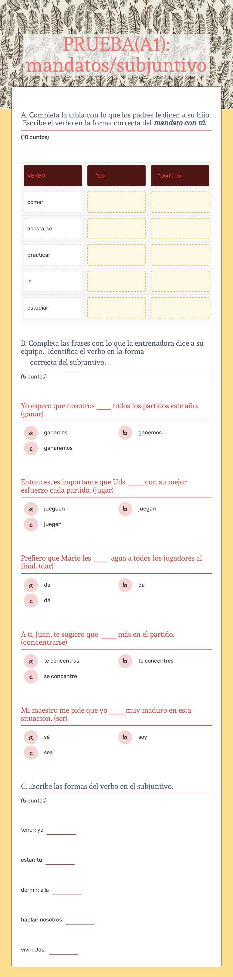 PRUEBA(A1): mandatos/subjuntivo Grade 11 worksheet preview