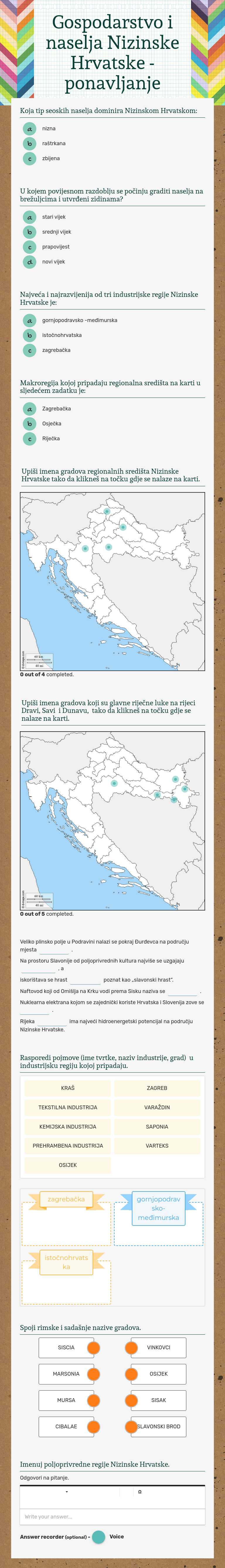 Gospodarstvo i naselja Nizinske Hrvatske - ponavljanje worksheet preview image
