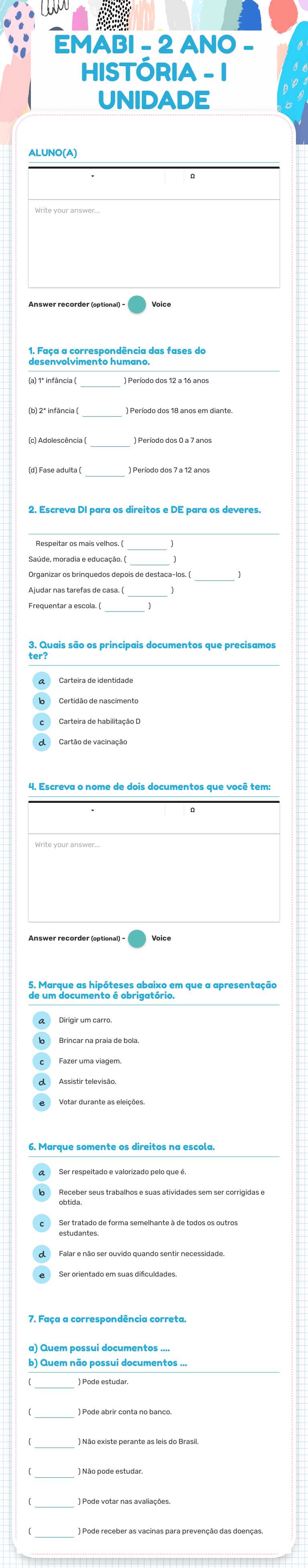 EMABI - 2 ANO - HISTÓRIA - I UNIDADE worksheet preview image