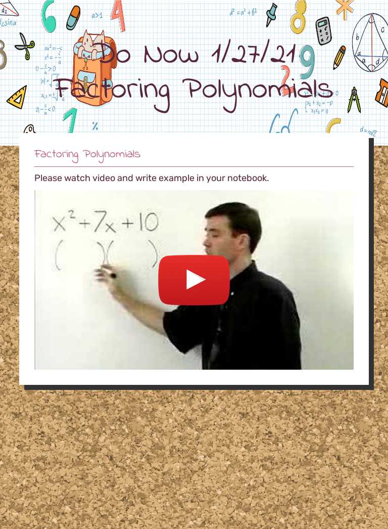 Do Now 1/27/21           Factoring Polynomials worksheet preview image