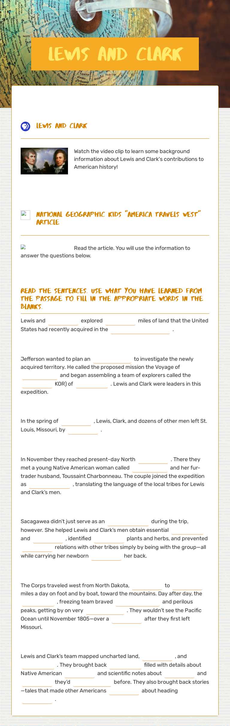 Lewis and Clark worksheet preview image