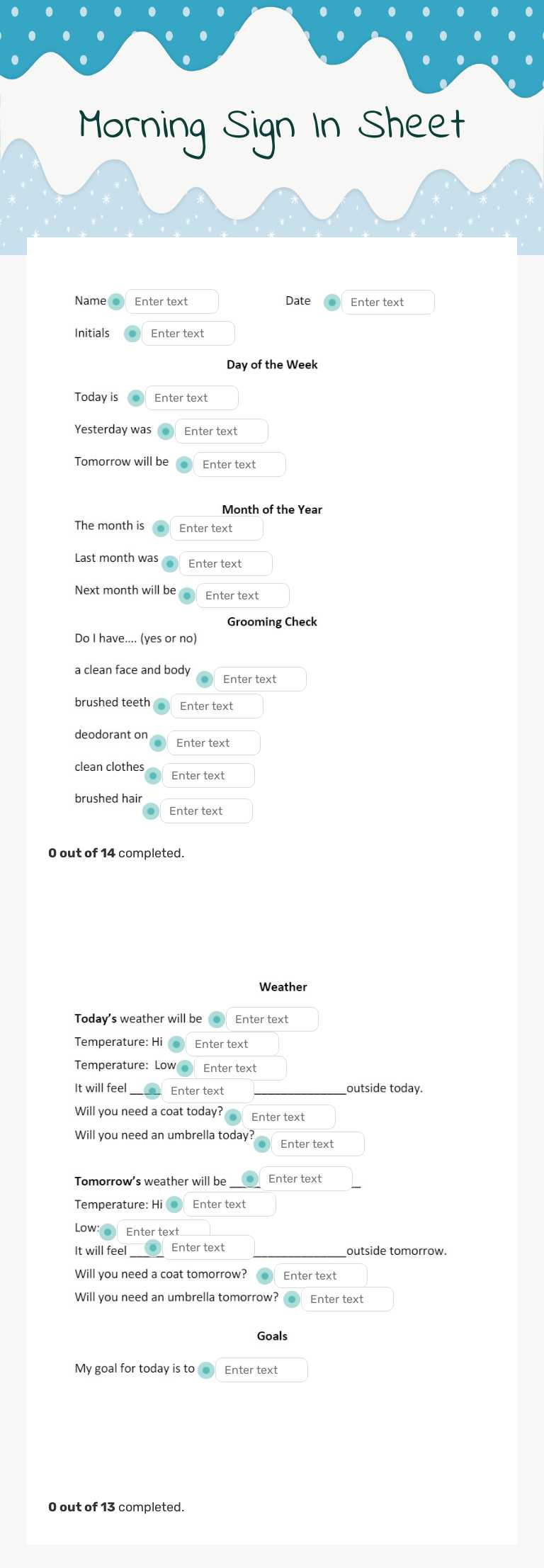 Morning Sign In Sheet worksheet preview image