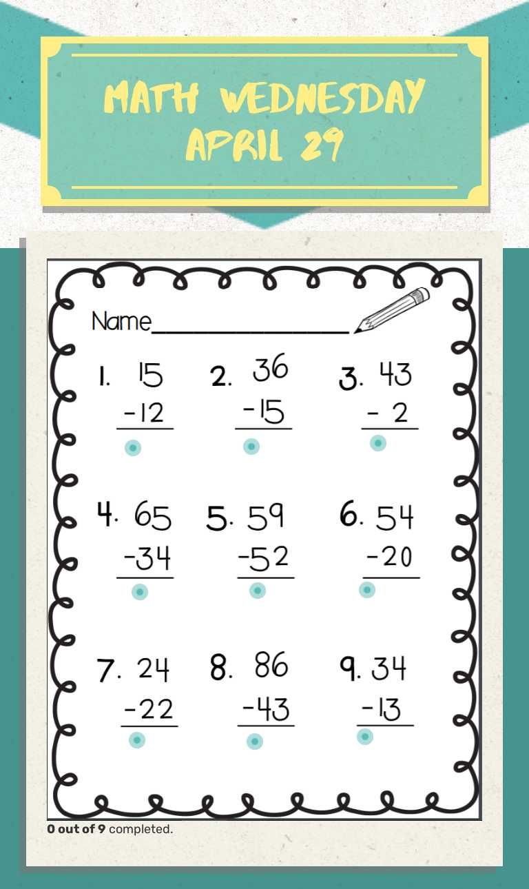 Math Wednesday April 29 worksheet preview image
