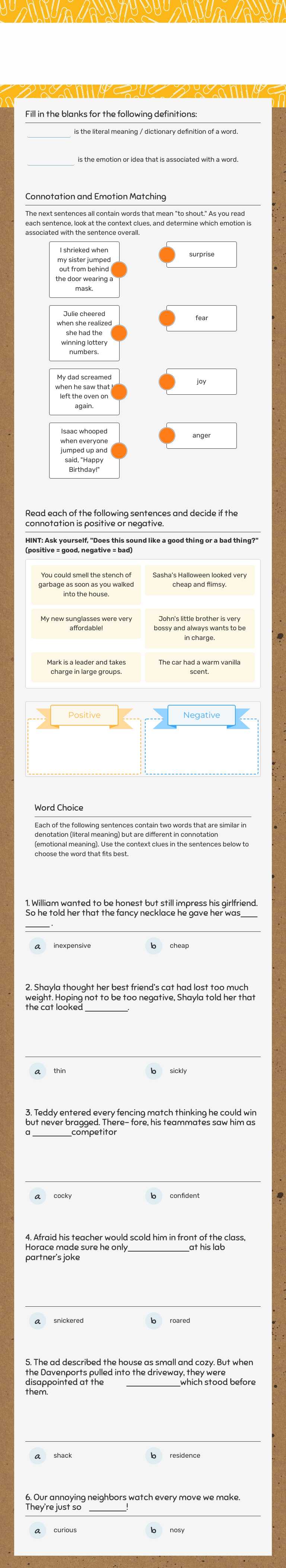Connotation & Denotation worksheet preview image