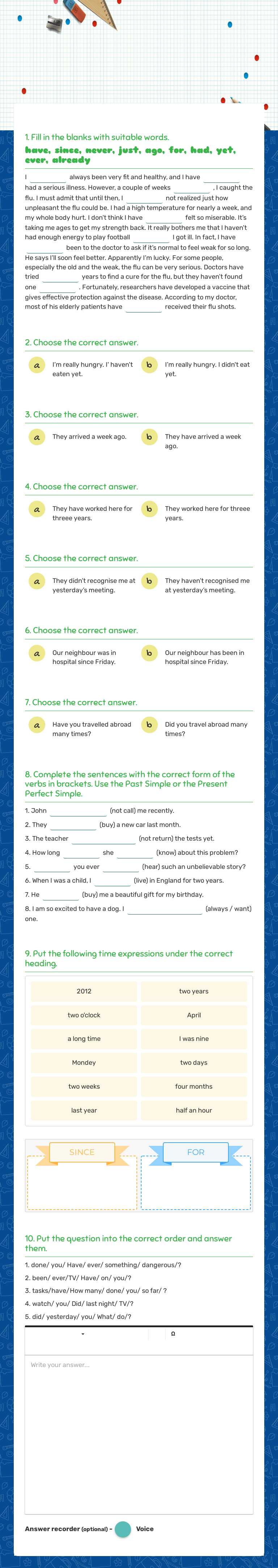 Past simple and PRESENT PERFECT SIMPLE - test - unit 4 worksheet preview image