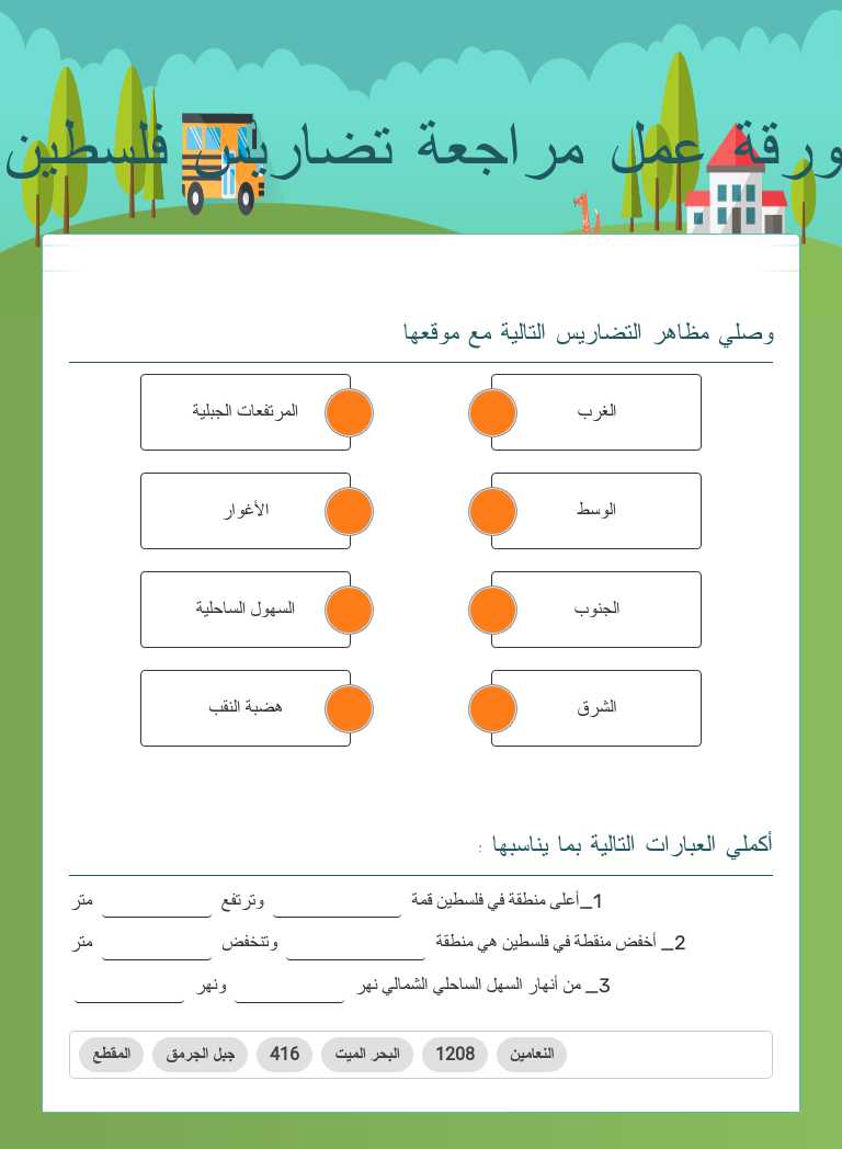 ورقة عمل مراجعة تضاريس فلسطين Grade 10 worksheet preview