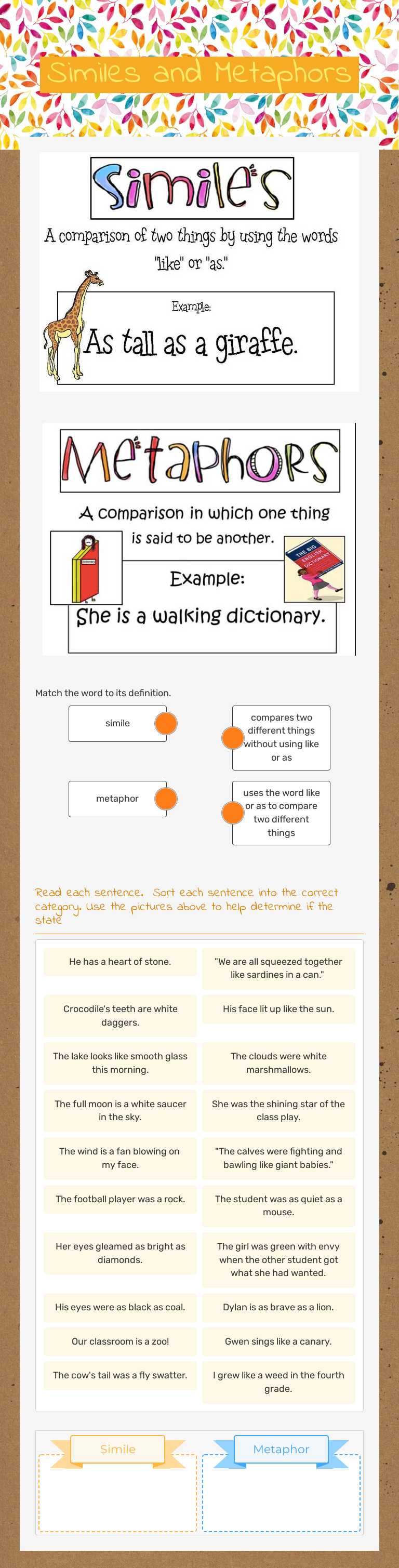 Similes and Metaphors Grade 4 worksheet preview