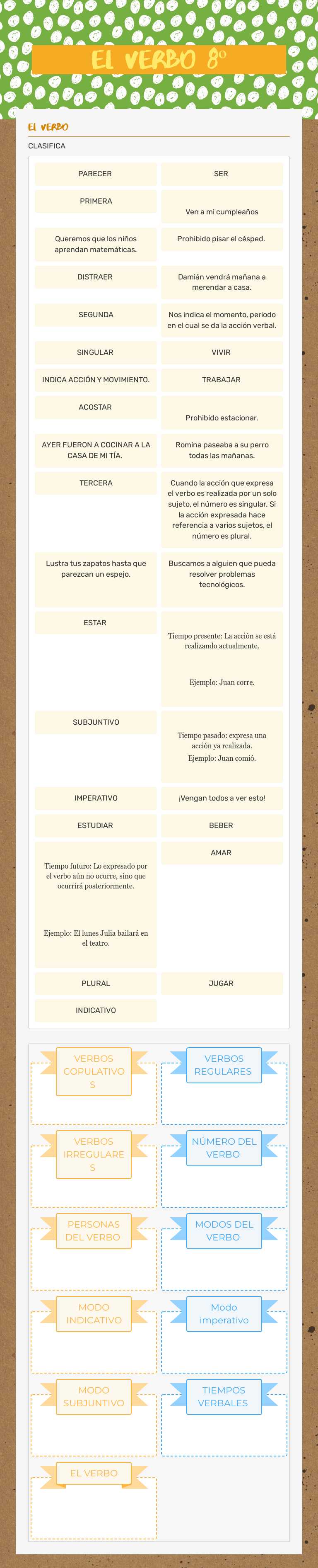 EL VERBO 8º worksheet preview image
