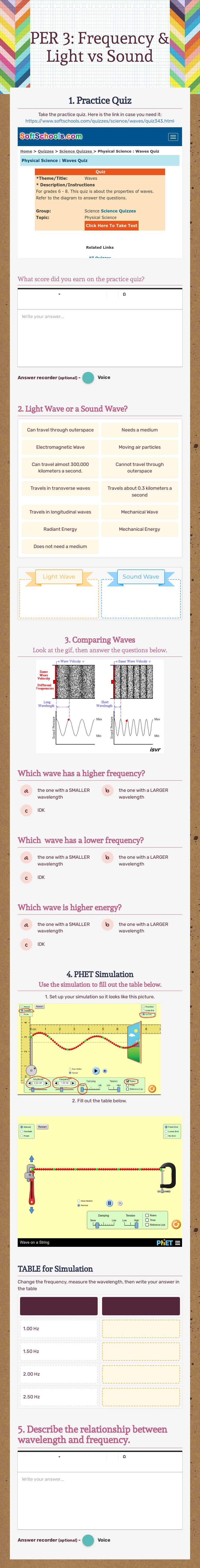 PER 3: Frequency & Light vs Sound Grade 8 worksheet preview