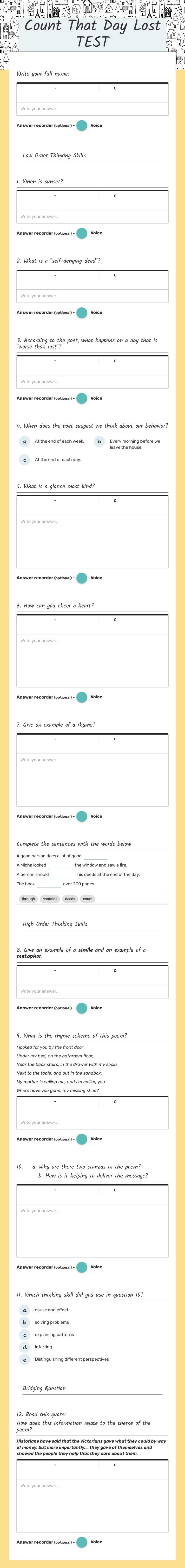 Count That Day Lost TEST Grade 10 worksheet preview