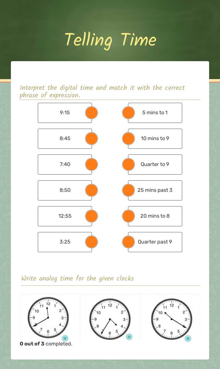 Telling Time worksheet preview image