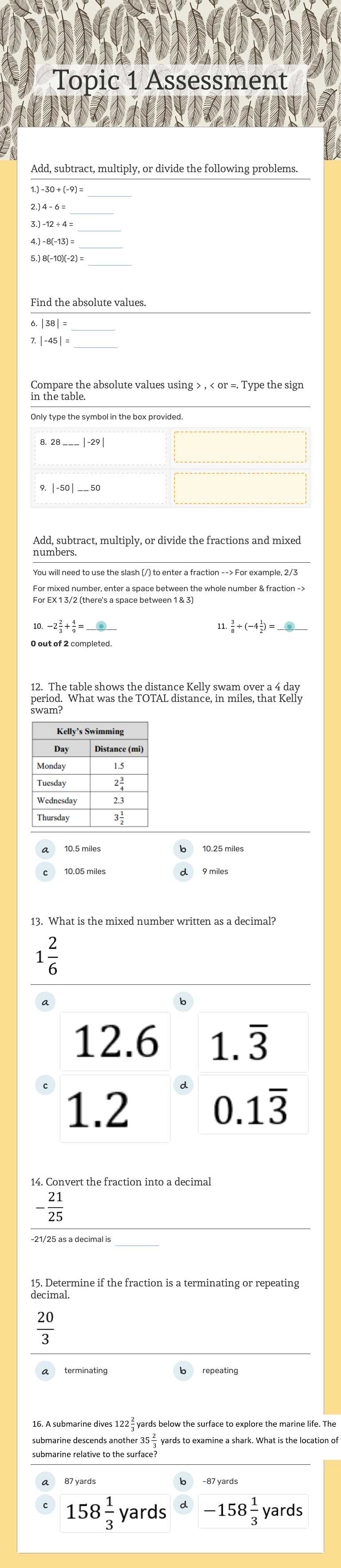 Topic 1 Assessment worksheet preview image