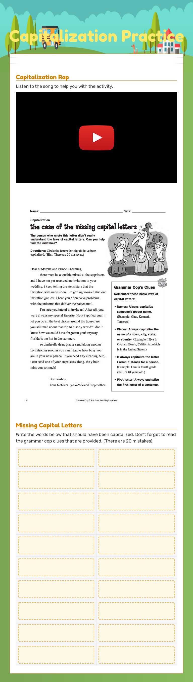 Capitalization Practice worksheet preview image