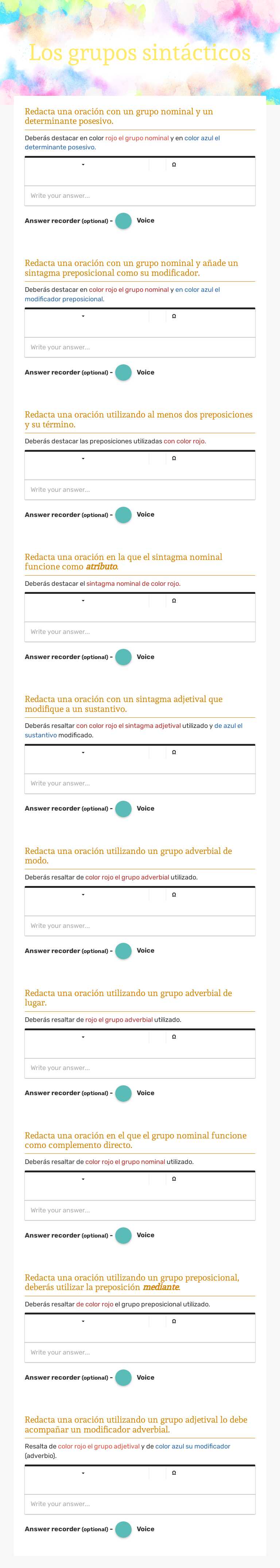 Los grupos sintácticos Grade 9 worksheet preview