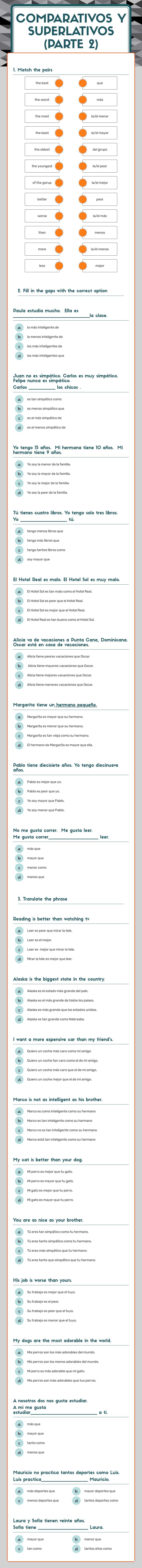 comparativos y superlativos (parte 2) worksheet preview image