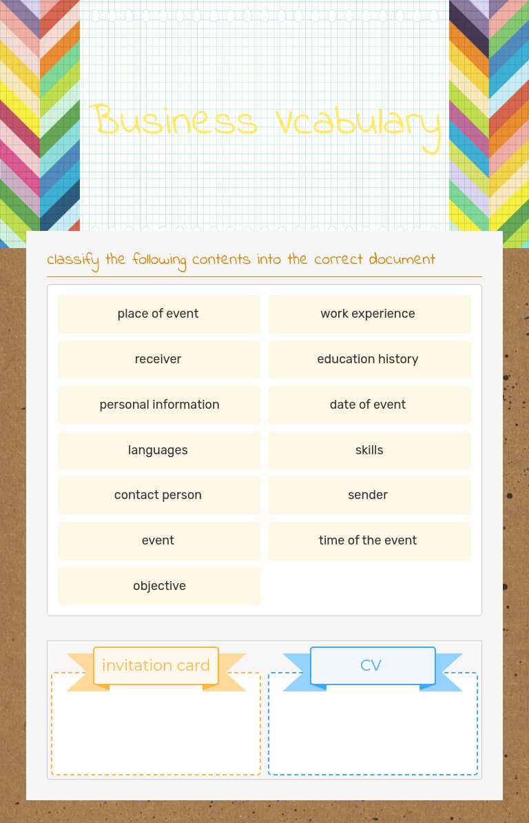 Business Vcabulary worksheet preview image