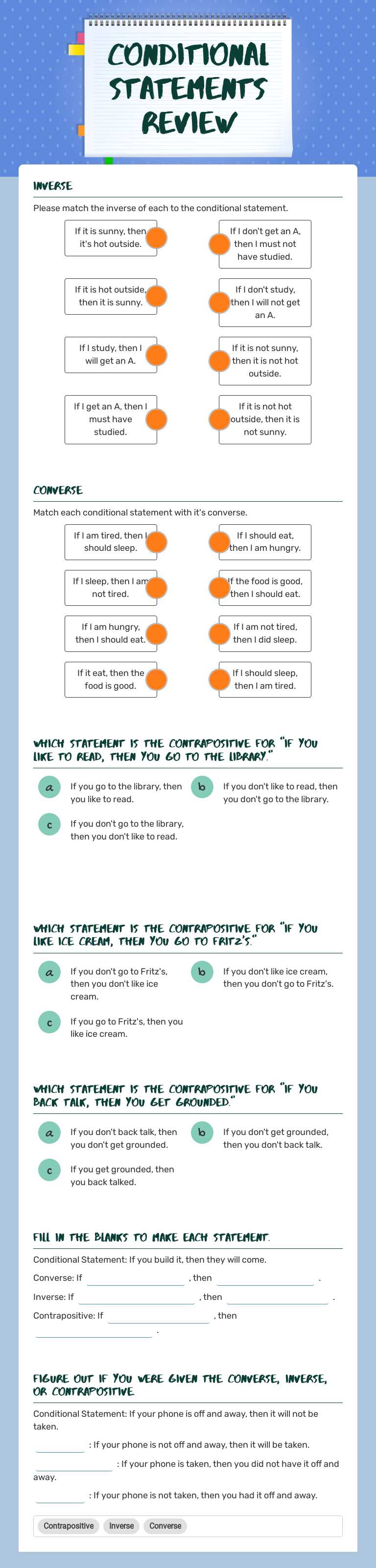 Conditional Statements review worksheet preview image