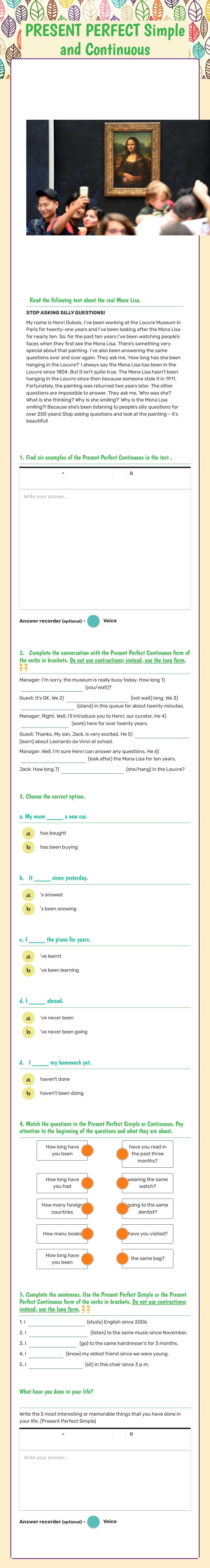 PRESENT PERFECT Simple and Continuous worksheet preview image