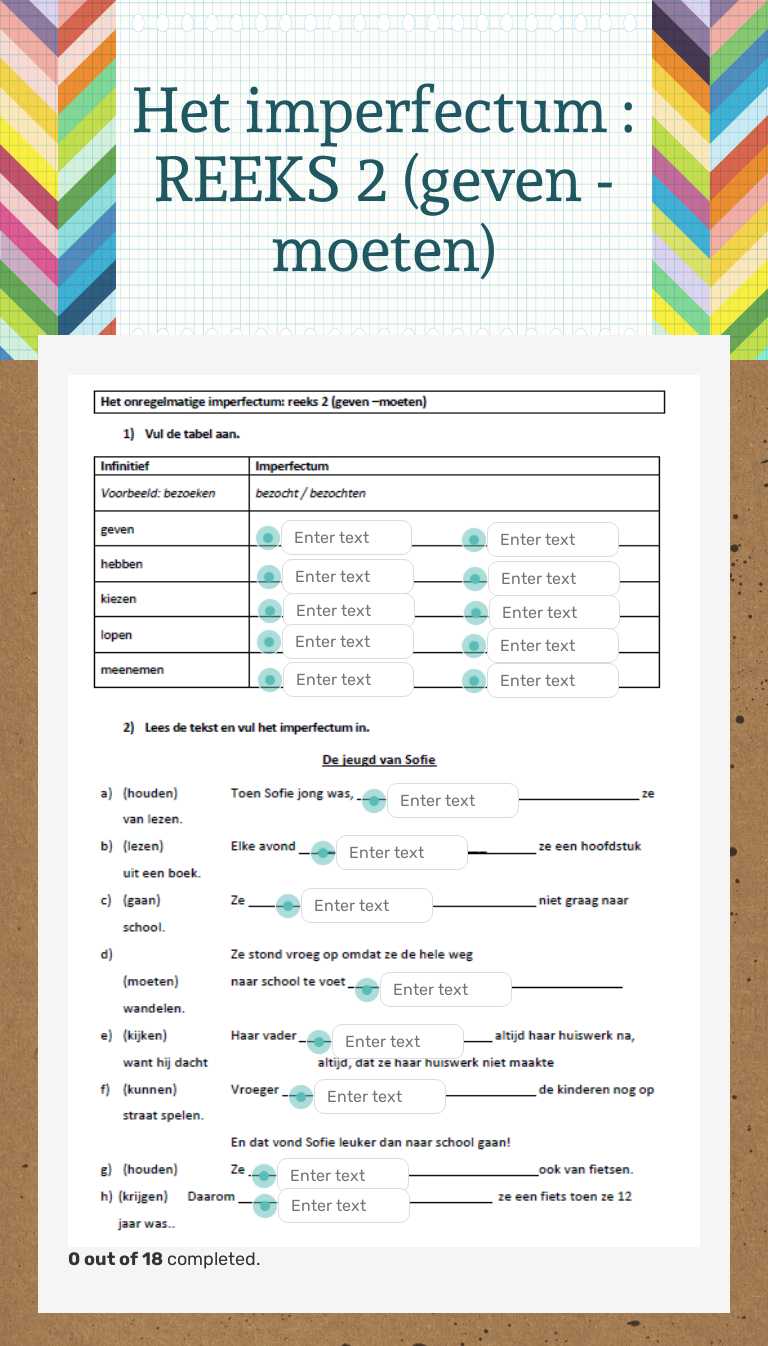 Het imperfectum : REEKS 2                   
                                   (geven - moeten) worksheet preview image