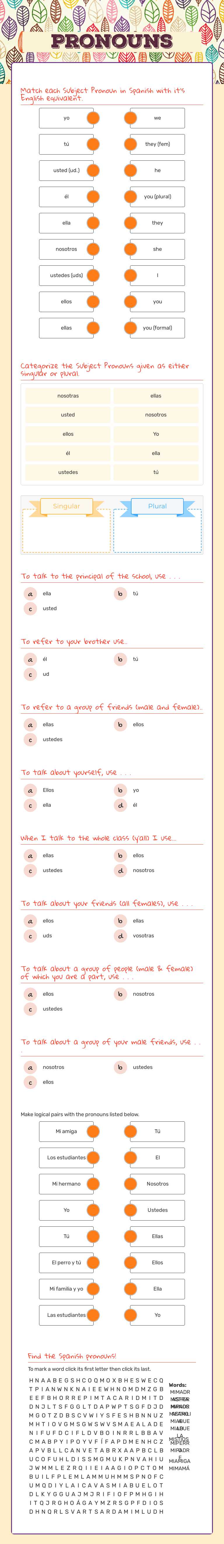 Pronouns worksheet preview image