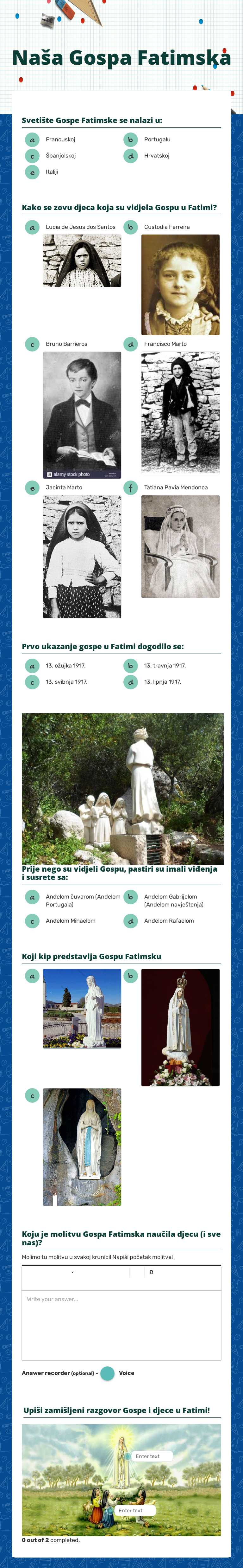 Naša Gospa Fatimska worksheet preview image