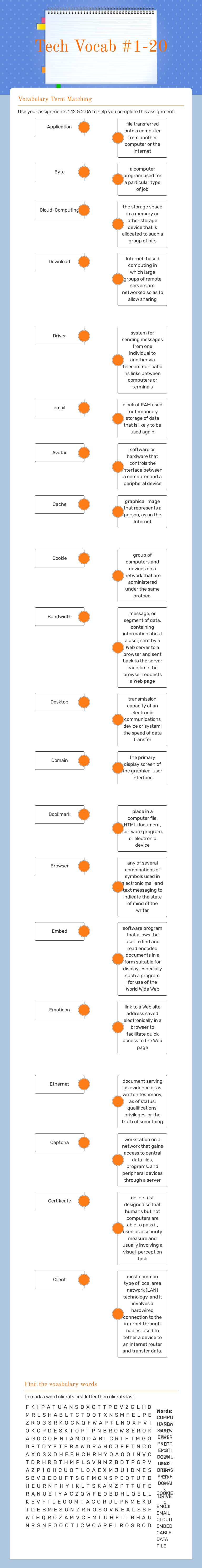 2.30 Tech Vocab #1-20 Grade 6 worksheet preview
