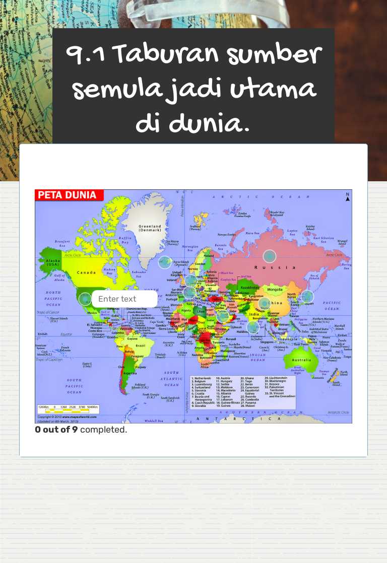 9.1 Taburan sumber semula jadi utama di dunia. worksheet preview image