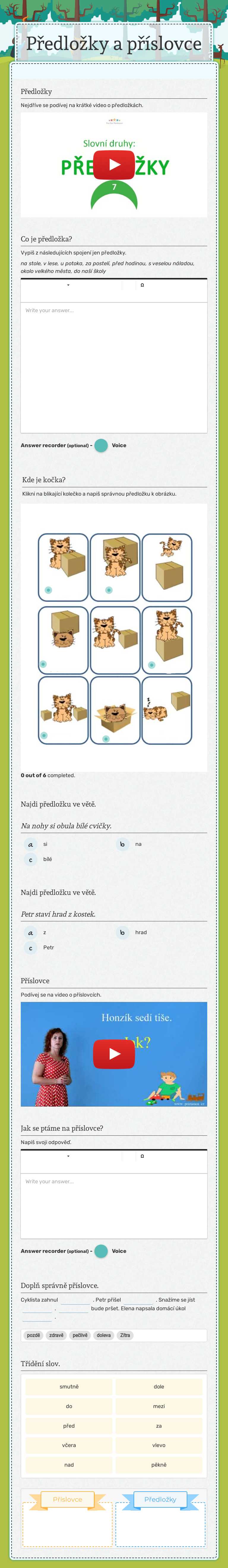 Předložky a příslovce worksheet preview image
