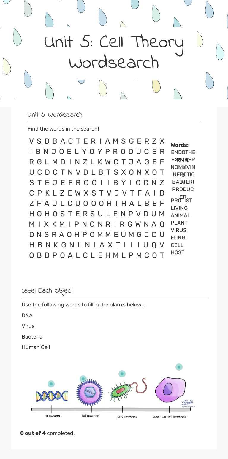 Unit 5: Cell Theory Wordsearch worksheet preview image