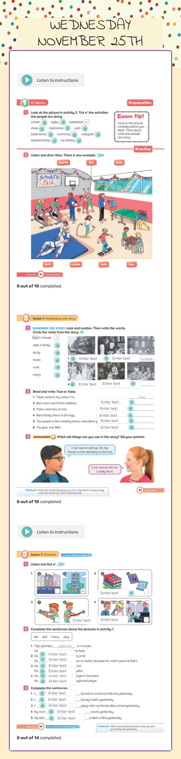 WEDNESDAY NOVEMBER 25TH worksheet preview image