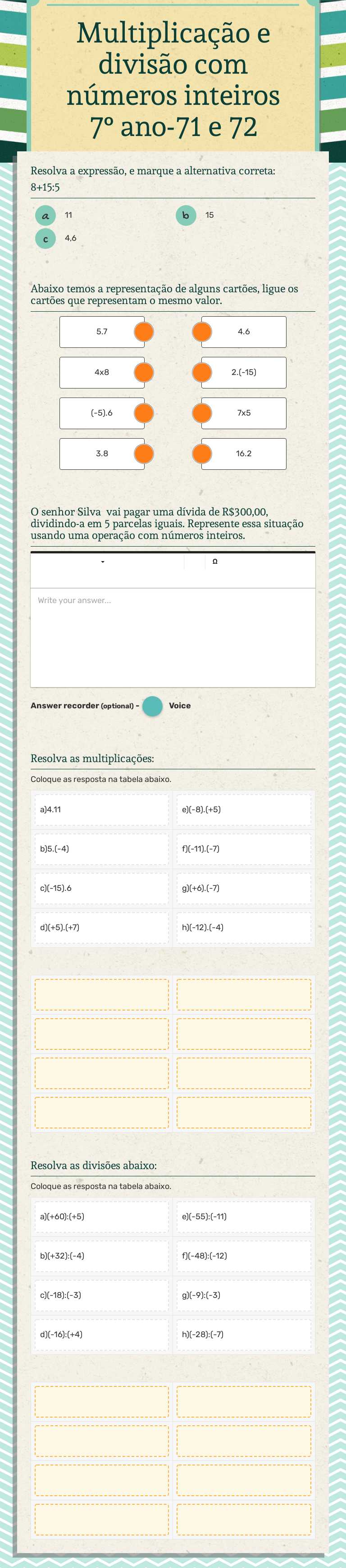 Multiplicação e divisão com números inteiros
7° ano-71 e 72 Grade 5 worksheet preview
