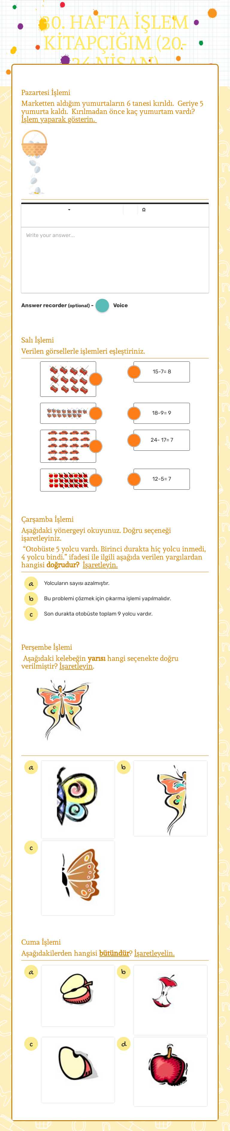 30. HAFTA İŞLEM  
   KİTAPÇIĞIM    (20-24 NİSAN) worksheet preview image