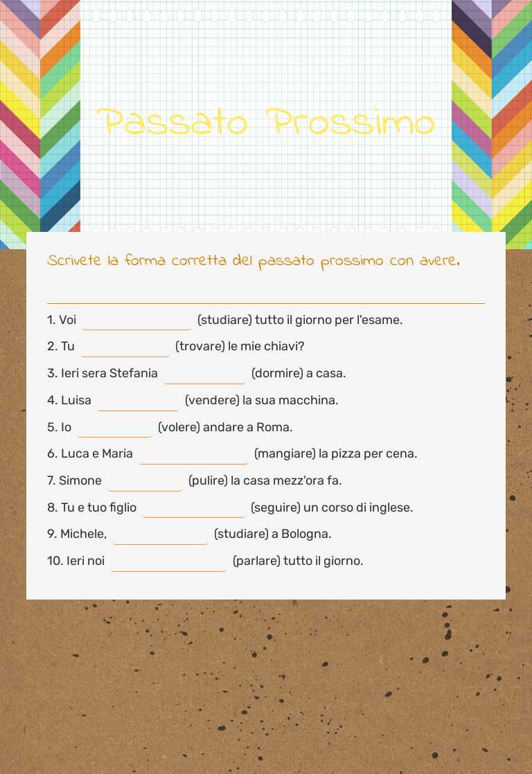 Passato Prossimo Grade 9 worksheet preview
