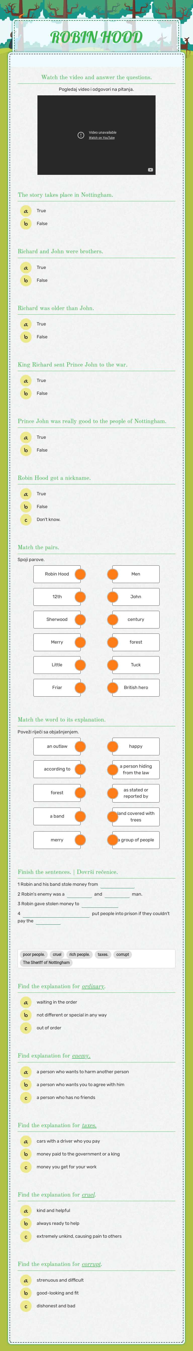 ROBIN HOOD Grade 7 worksheet preview