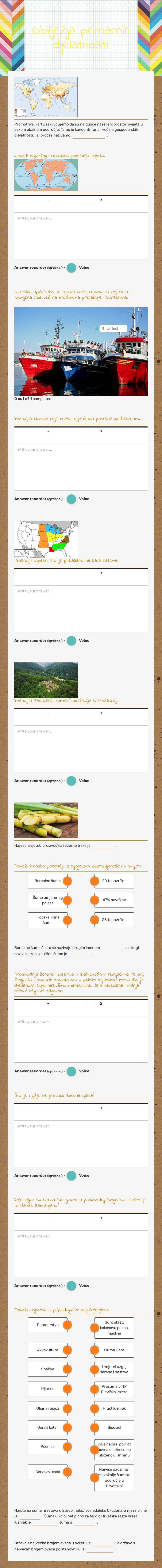Obilježja primarnih djelatnosti worksheet preview image