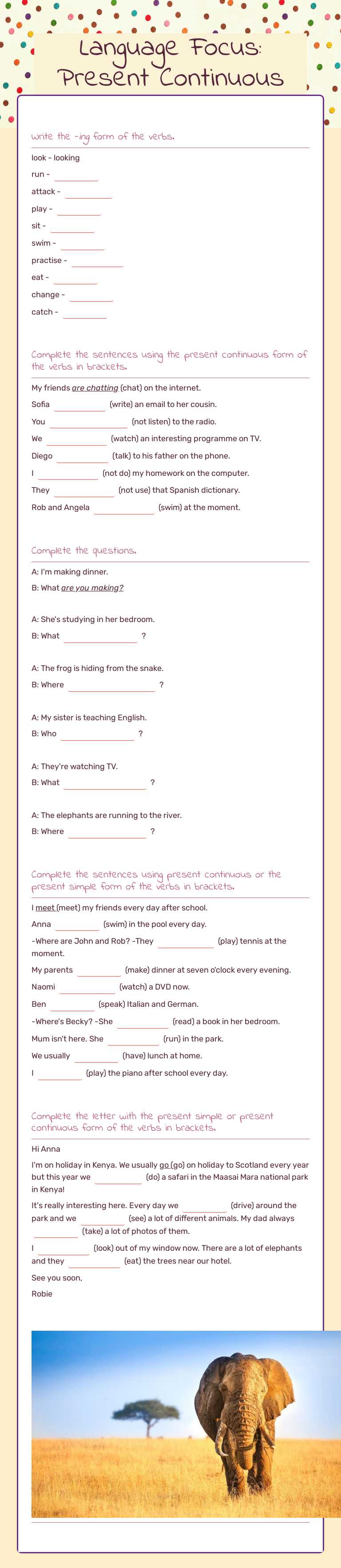 Language Focus: Present Continuous worksheet preview image