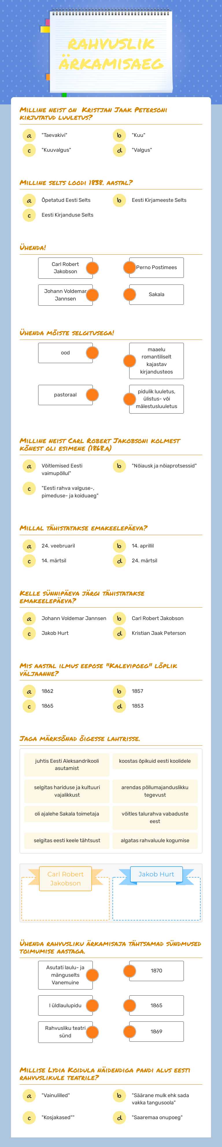 rahvuslik ärkamisaeg worksheet preview image