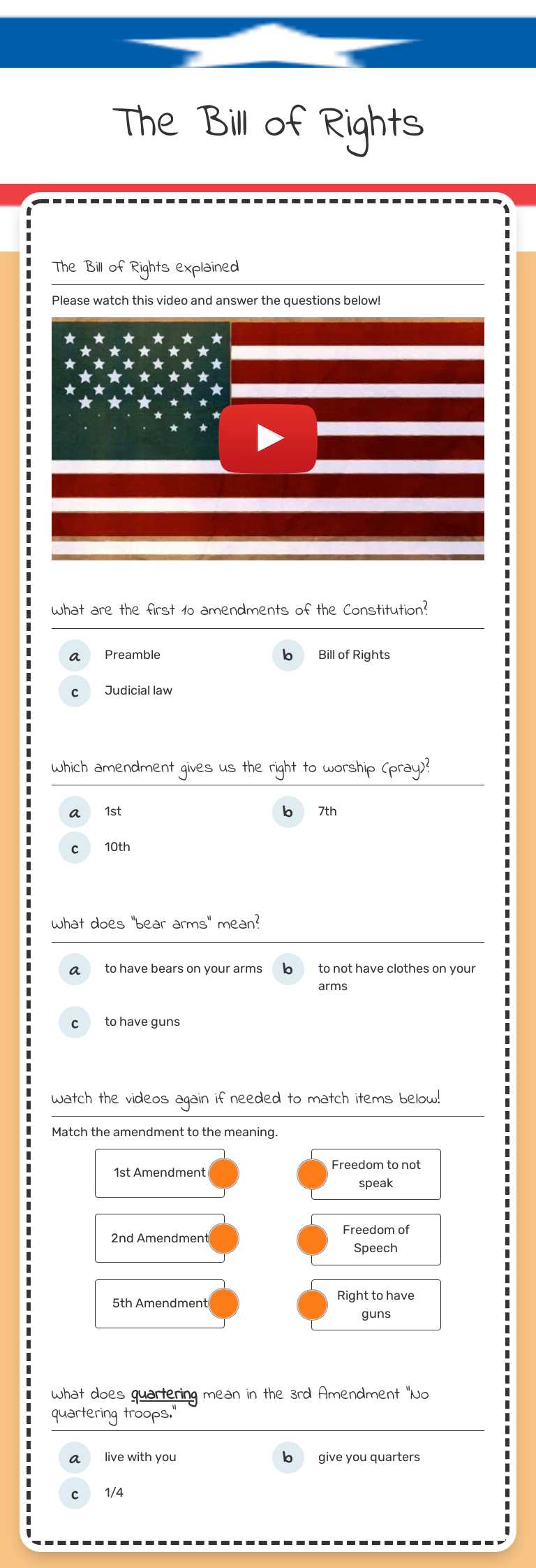 The Bill of Rights Grade 3 worksheet preview
