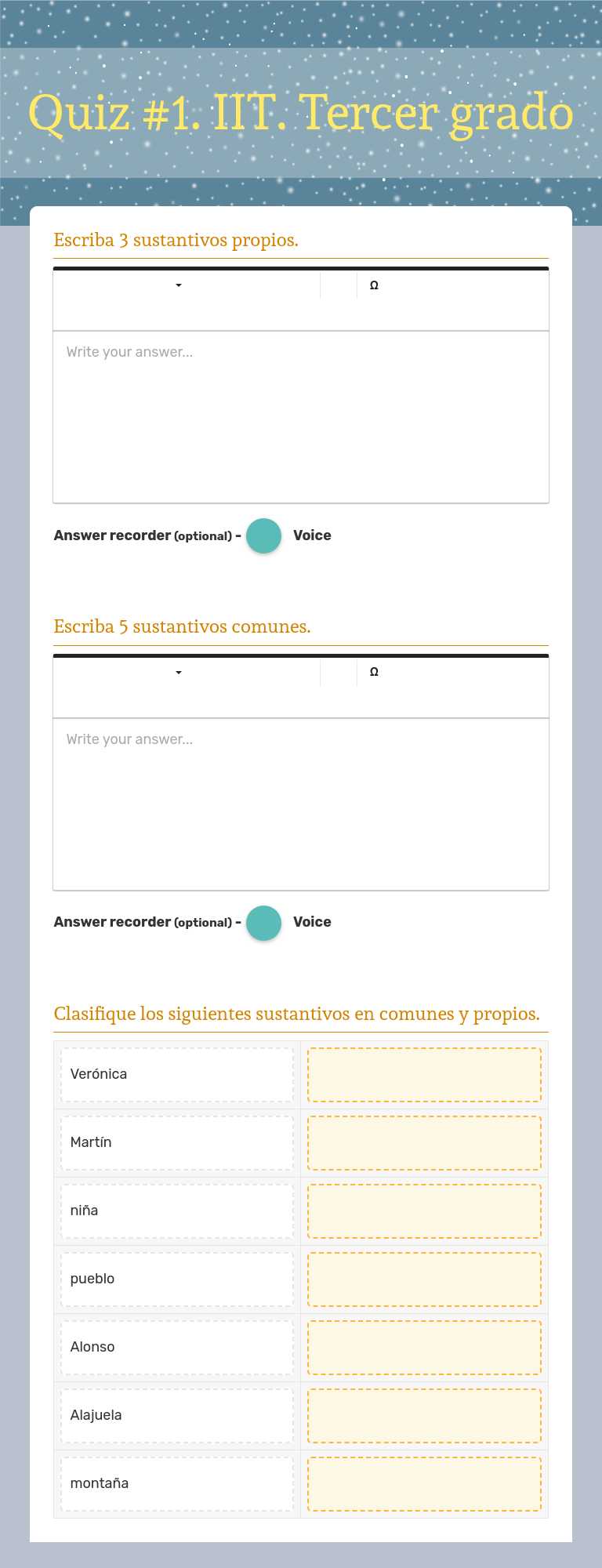 Quiz #1.  IIT. Tercer grado worksheet preview image