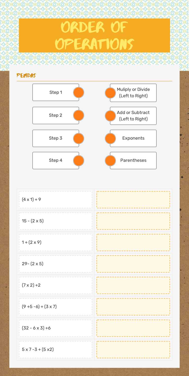 Order of operations worksheet preview image