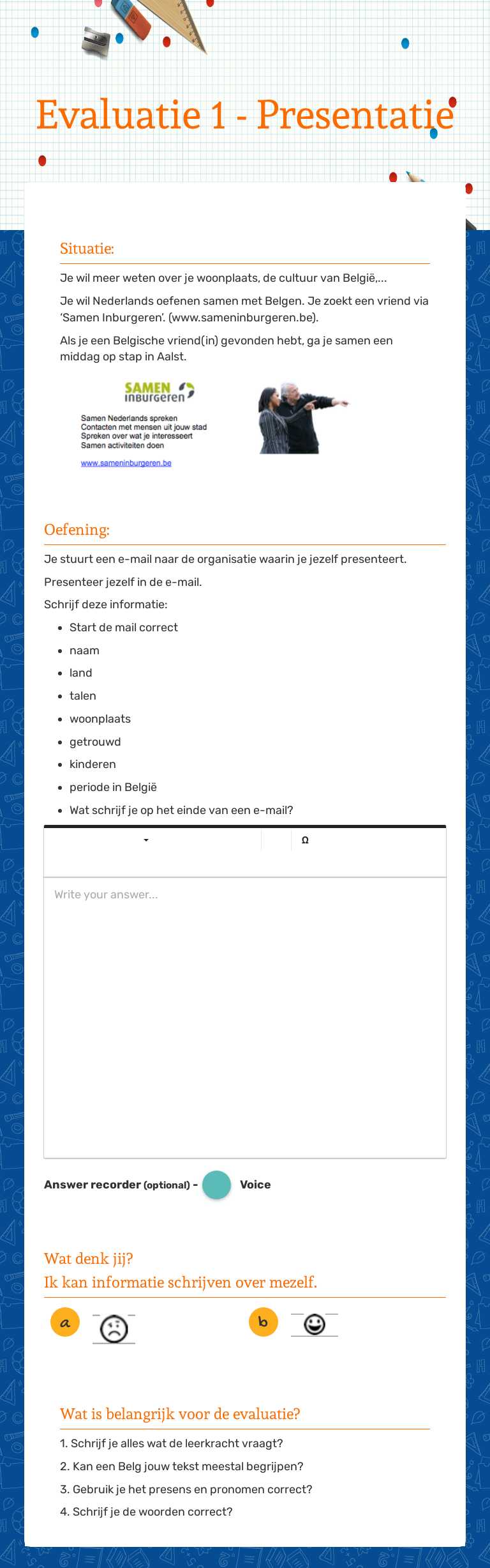 Evaluatie 1 - Presentatie worksheet preview image