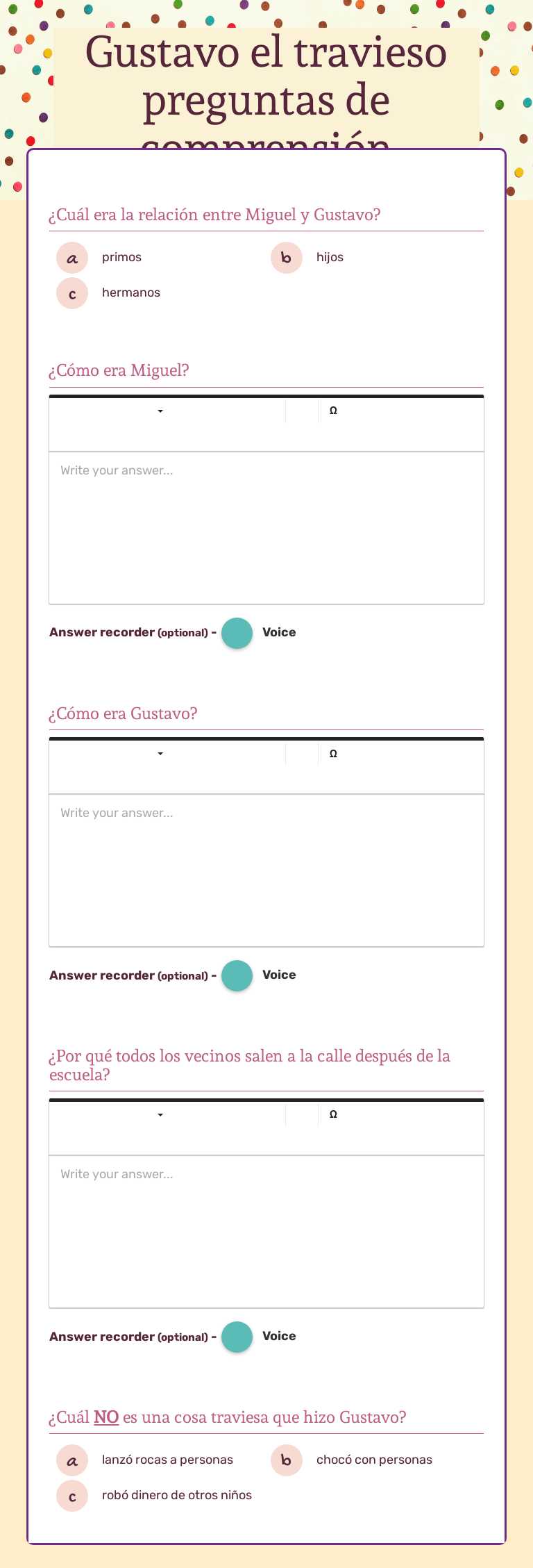 Gustavo el travieso preguntas de comprensión Grade 12 worksheet preview