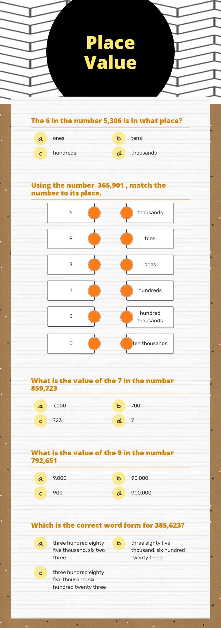 Place Value worksheet preview image