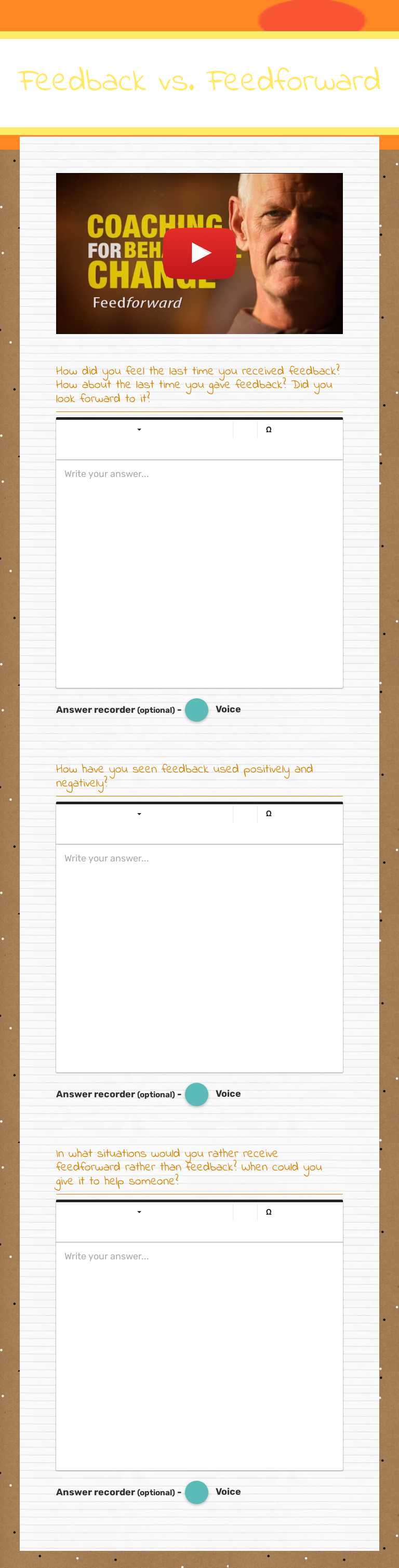 Feedback vs. Feedforward worksheet preview image