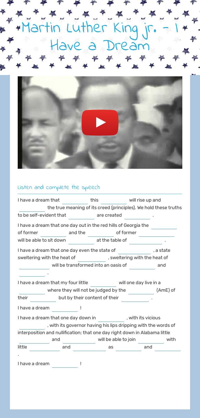 Martin Luther King jr. - I Have a Dream worksheet preview image