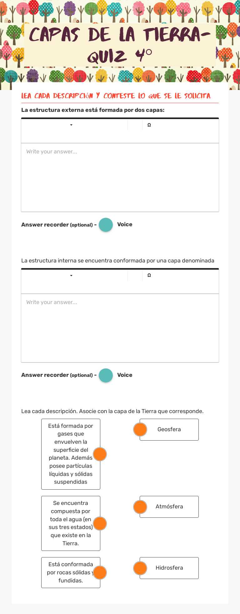CAPAS DE LA TIERRA-QUIZ 4° worksheet preview image