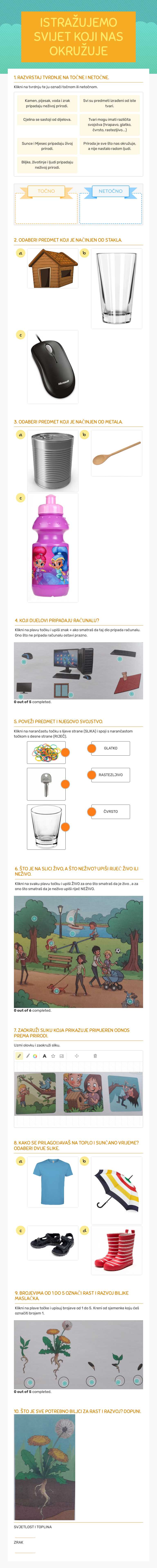 ISTRAŽUJEMO SVIJET KOJI NAS OKRUŽUJE worksheet preview image